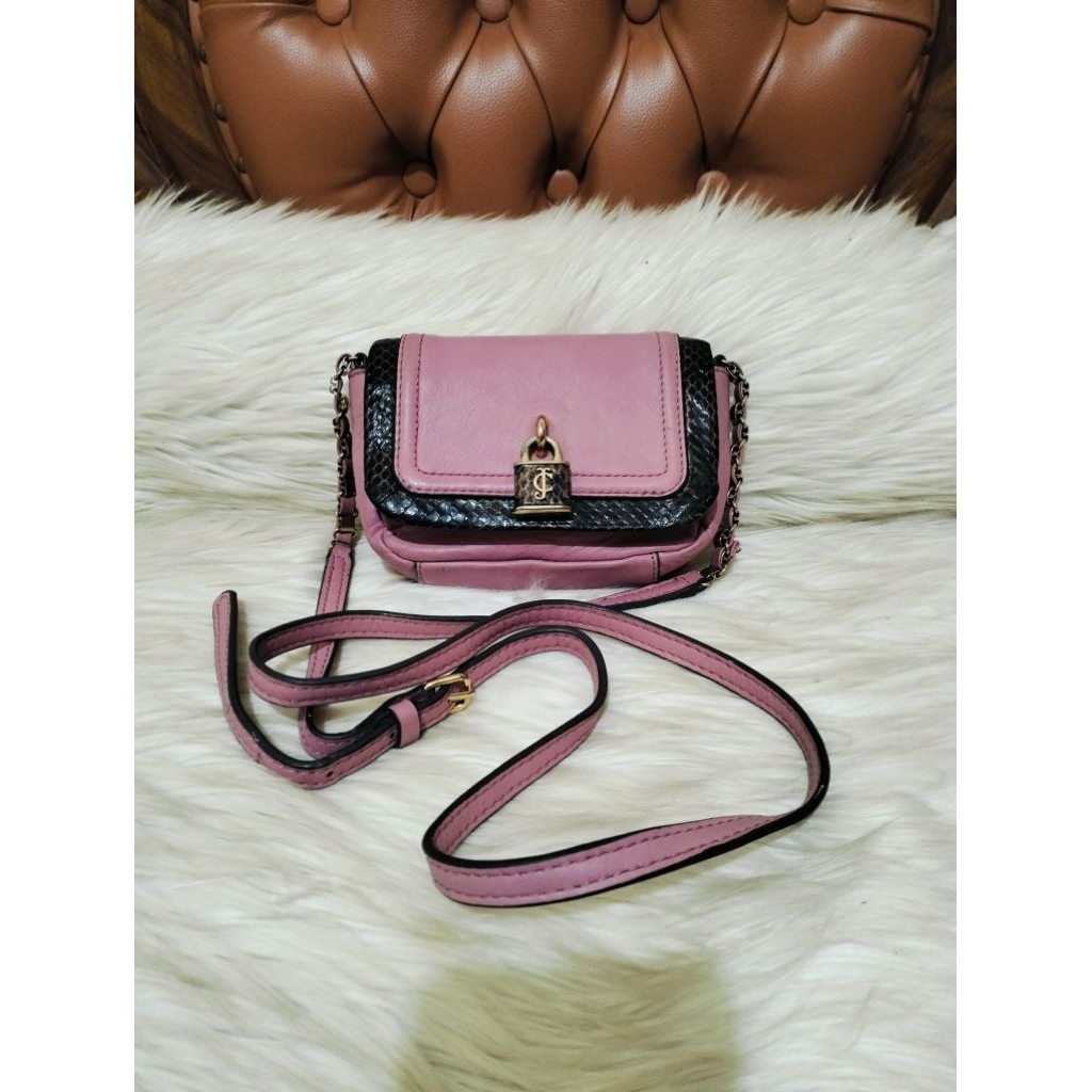 Juicy & Couture Pink Embos Snake Skin Leather Sling Bag