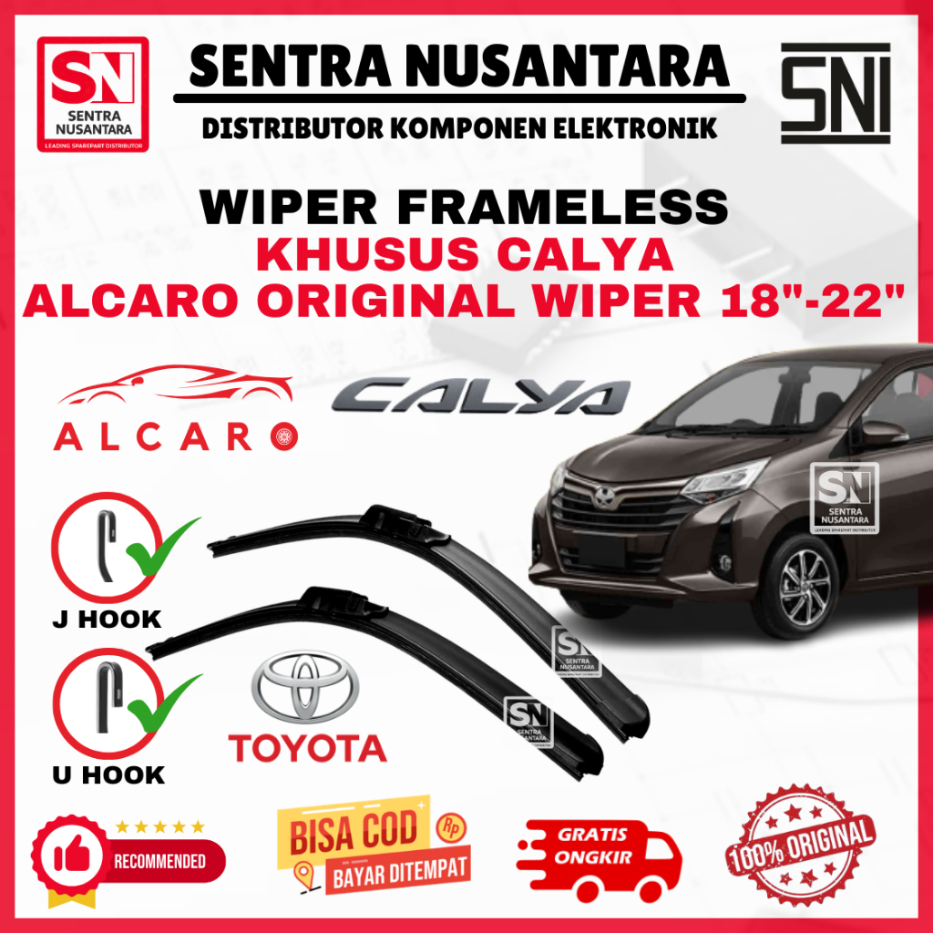 Wiper Mobil Calya Semua Tahun Merk ALCARO ORIGINAL | Wiper Kaca Mobil Toyota Calya Model Frameless P