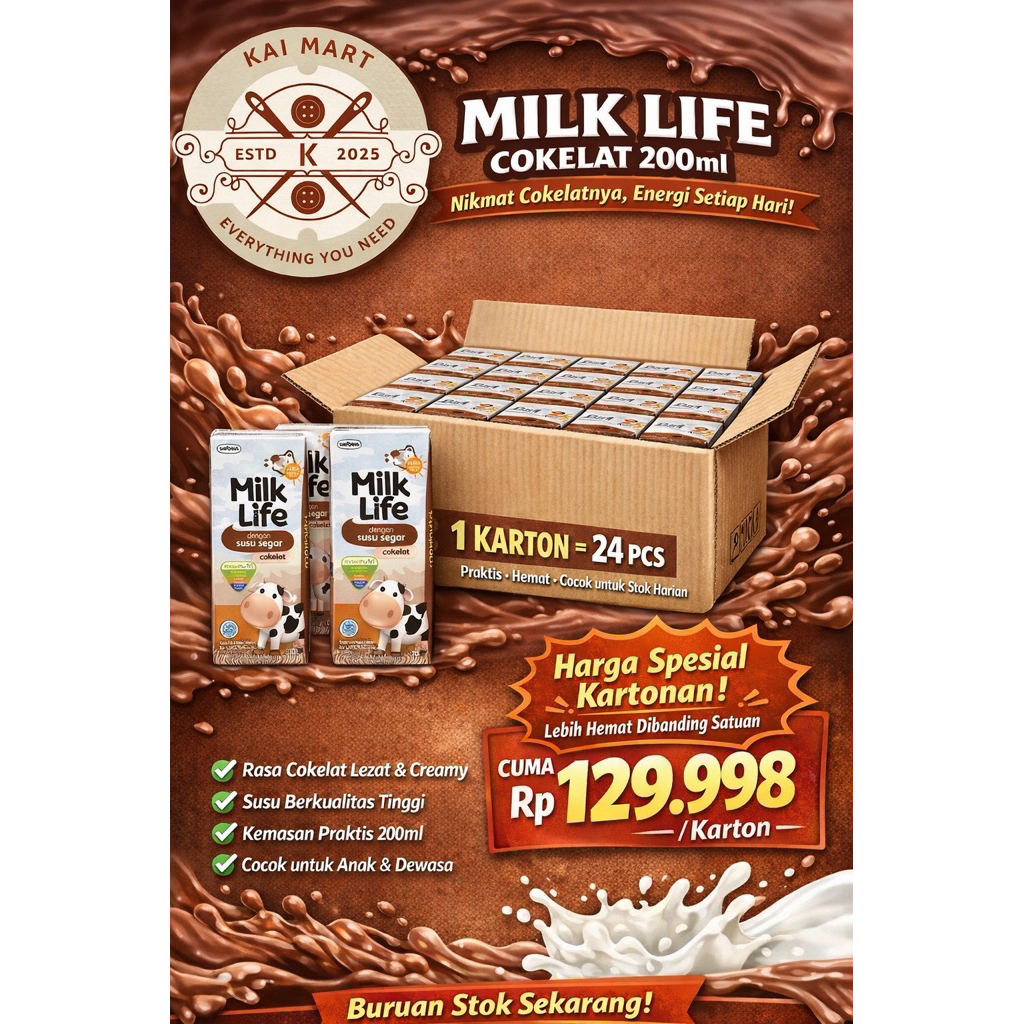Susu Milk Life Cokelat 200ml 1 Karton isi 24pcs