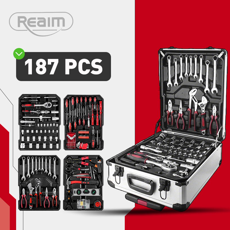 NEW Reaim Tools Kit 187PCS Kunci Set LengkapTool Box Set Lengkap Tool Box Kunci Shock