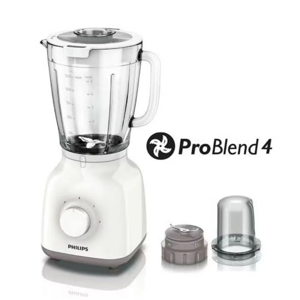 Blender 3in1 Philips HR 2106 Pisau Stainless Steel 4 Sisi Berbahan Plastik Mika Anti Pecah