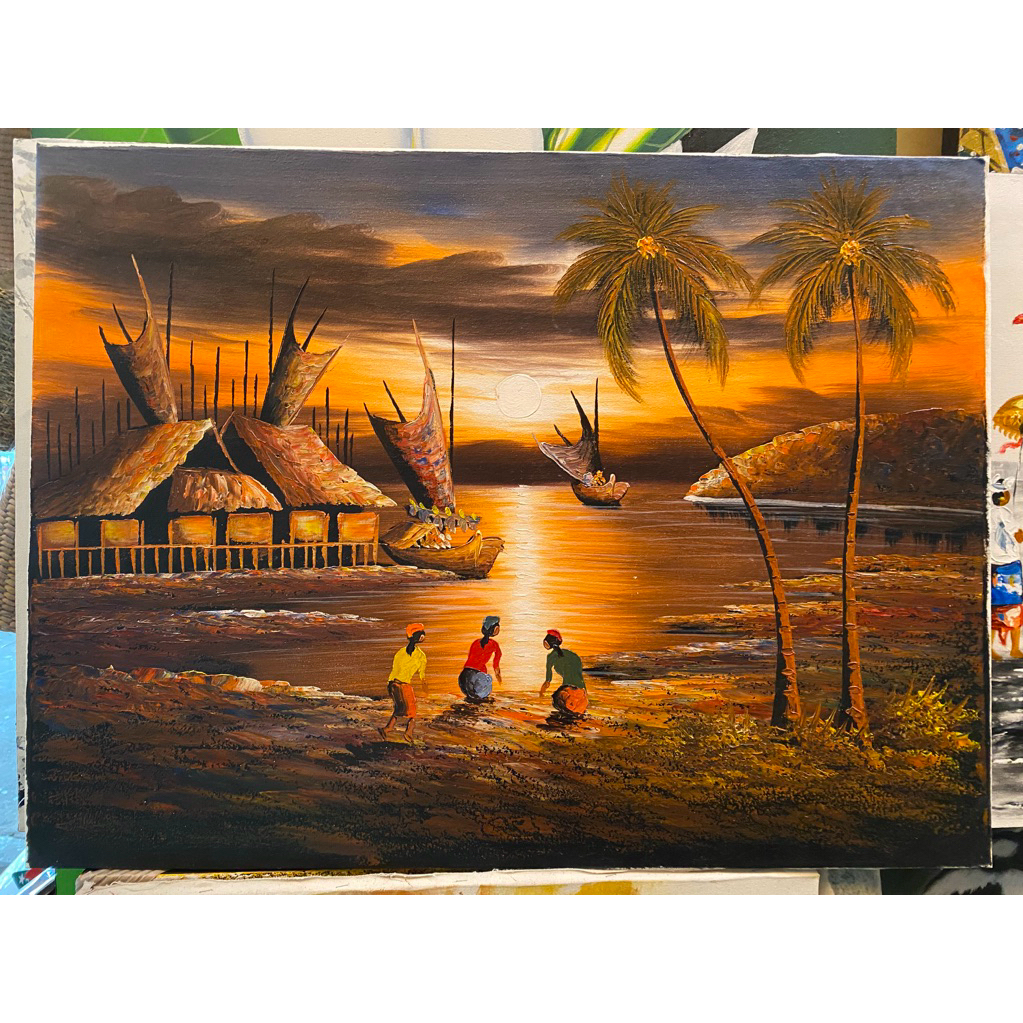 Lukisan Pantai Suasana Pagi Hari, Lukisan bali, Lukisan Canvas