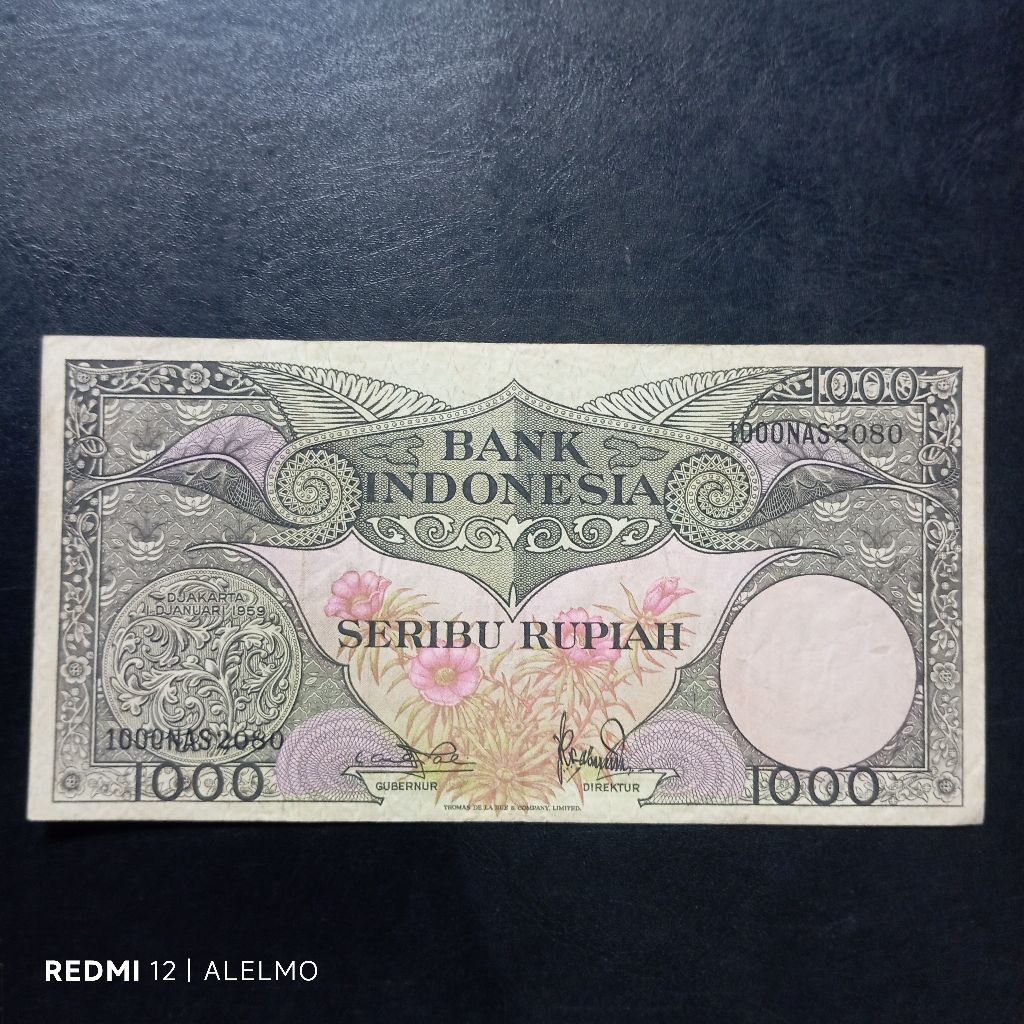 uang kertas 1000 rupiah seri bunga tahun 1959 bekas