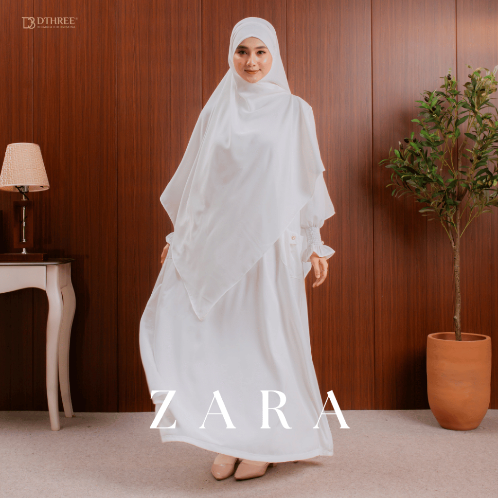 Dthree  - Zara Abaya Putih Dress Gamis Wanita Dress Haji dan Umroh Wanita Elegan ( Abaya Saja )