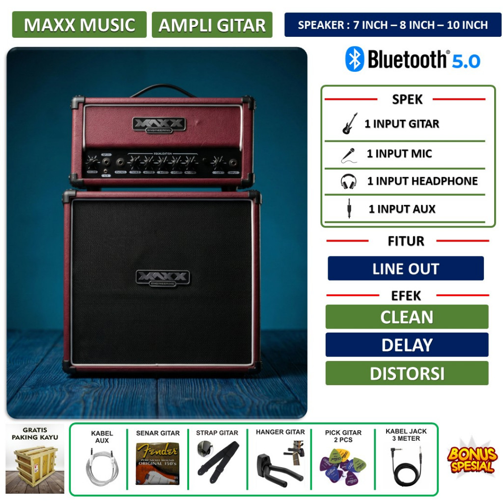 Ampli gitar & bass Original bass 7 inch 8 inch 10 Inch bluetooth 3 input head cabinet bisa untuk kar