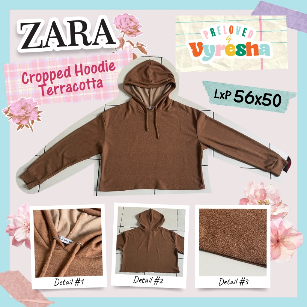 ZARA Crop Hoodie Terracotta | Lengan Panjang Crop Coklat ZARA Preloved Second Bekas