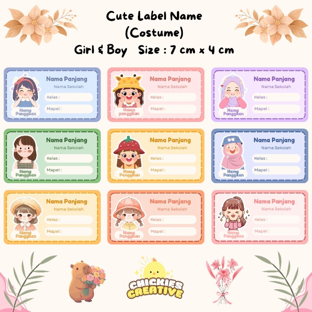 Label Stiker Buku Mata Pelajaran | Costum Nama Anak | Stiker Nama Buku | Label Stiker Karakter Buku 