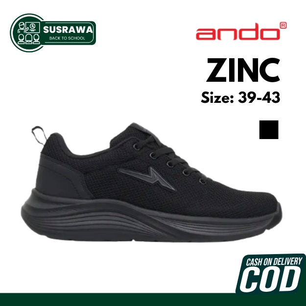 Ando Zinc Sepatu Sneakers Pria Hitam Full Black - Sepatu Sekolah Kuliah Kerja Kantor - Sneakers Cowo