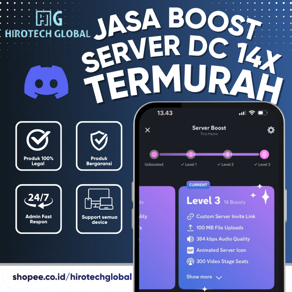 Jasa Boost Server Discord sampai Level 3 14x Boost Full Garansi