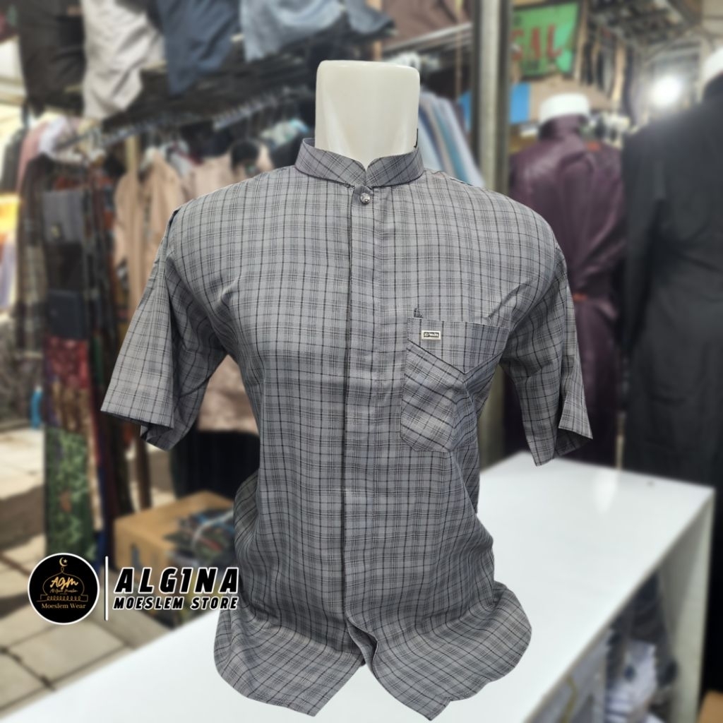 Koko Al Wafa Motif Kotak Lengan Pendek | Baju Muslim Lengan Pendek Al Wafa Platinum Exclusive