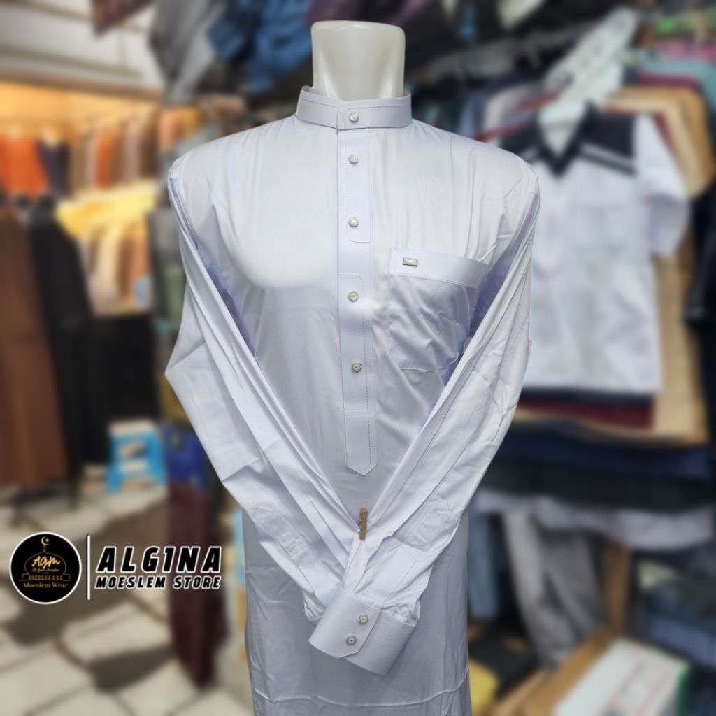 Gamis Al Wafa Putih Pendek, Panjang Manset & Cuff Bahan Satin Korea Kancing Thailand | Jubah Muslim 