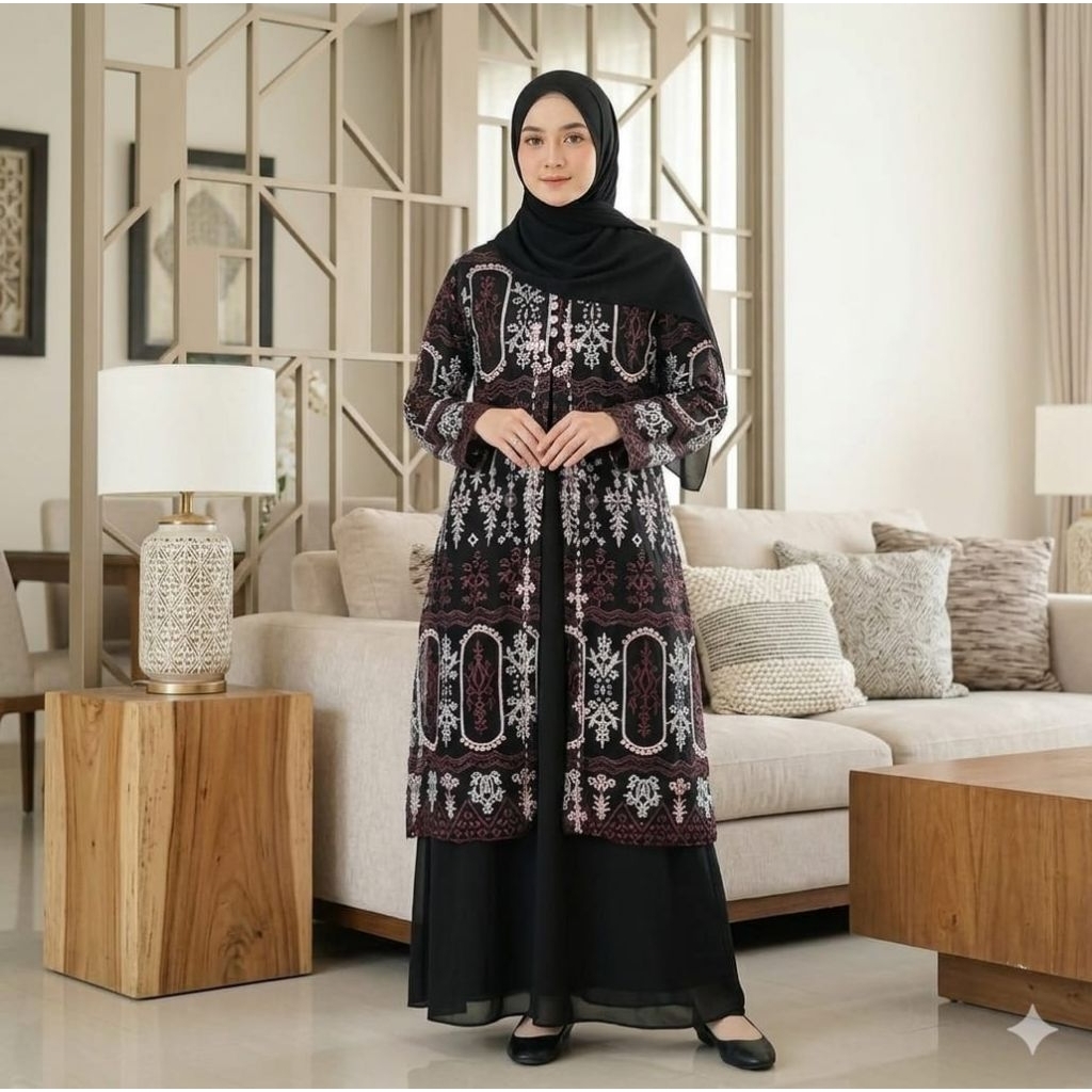 GAMIS BRUKAT 2IN1 INNER OUTER LEPAS PASANG