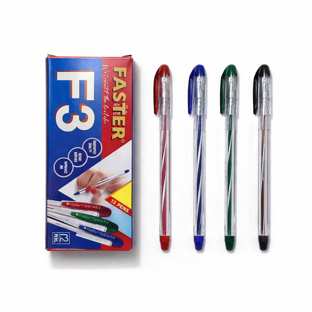 *1 Kotak* Pulpen Faster F3 Hitam, Biru, Merah / Ball Pen / Pena 0.5mm Faster Hitam, Biru, Merah