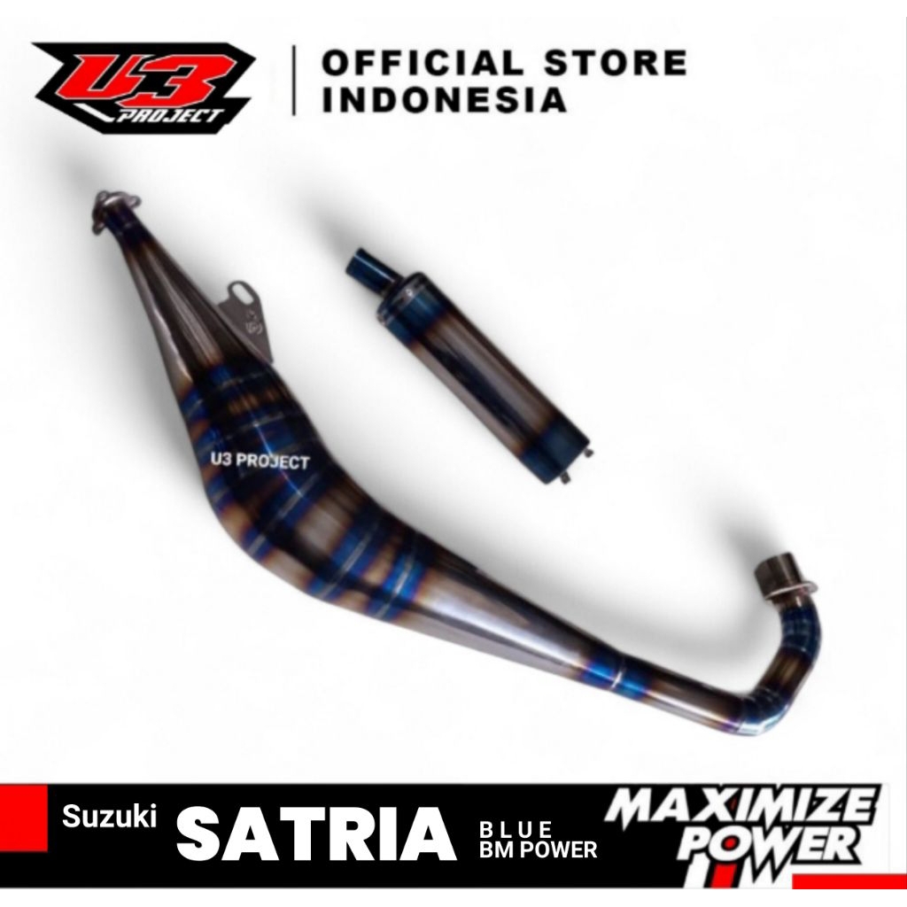 Knalpot Satria 2 tak model BM power titan blue