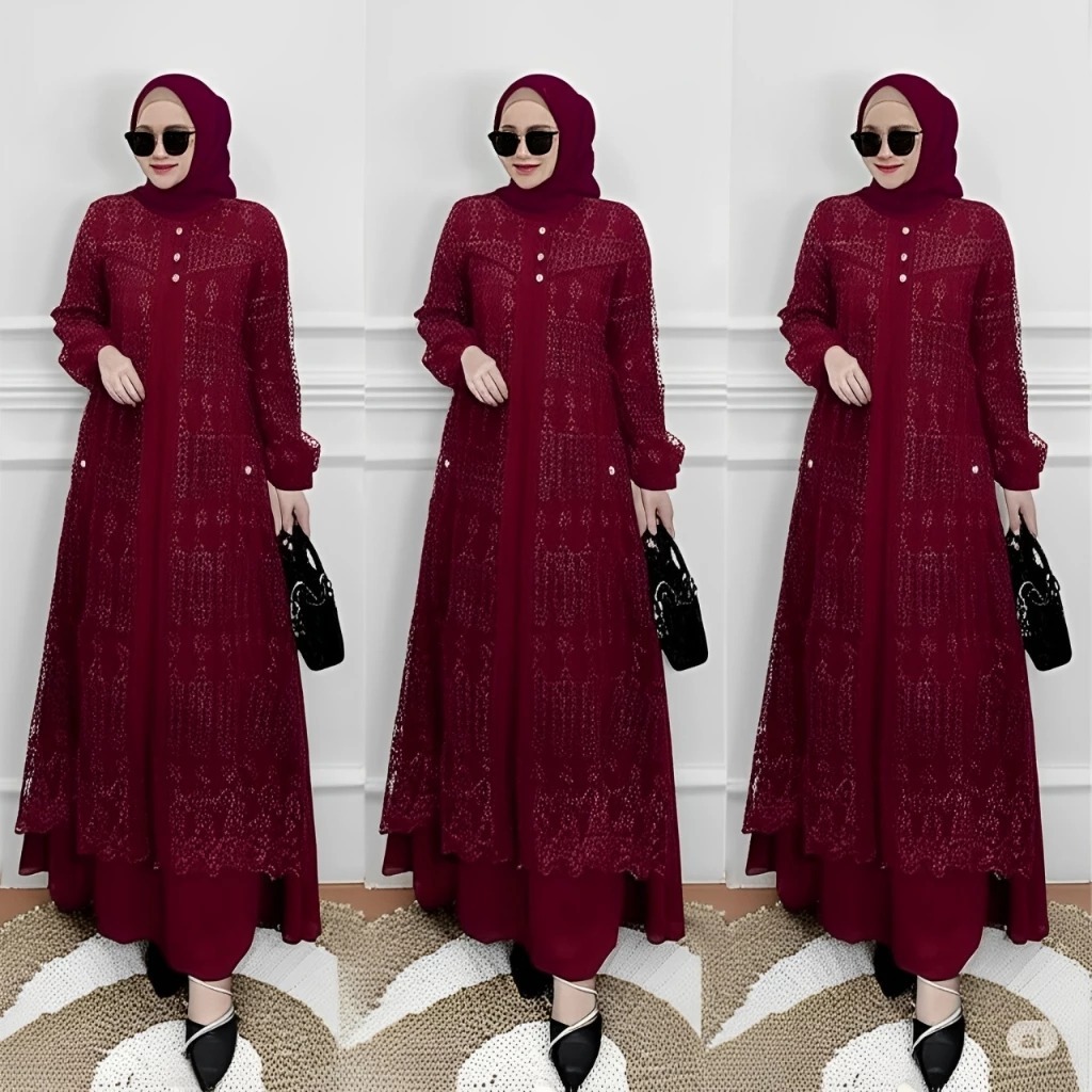 Gamis Wanita Terbaru Hayya Dress Bahan Crinkle Mix Brukat Size M - XXL LD 100 - 120 Cm Pakaian Wanit