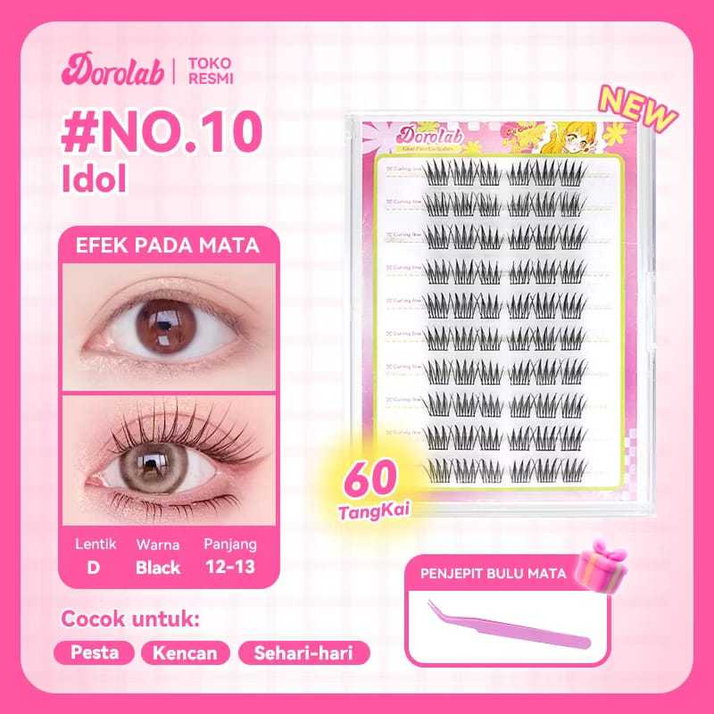 NO 02 TRILOGY NO 09 BABY COMICS NO 10 IDOL DOROLAB Ekstensi Bulu Mata Cluster 100-120 Tanpa Lem Set 