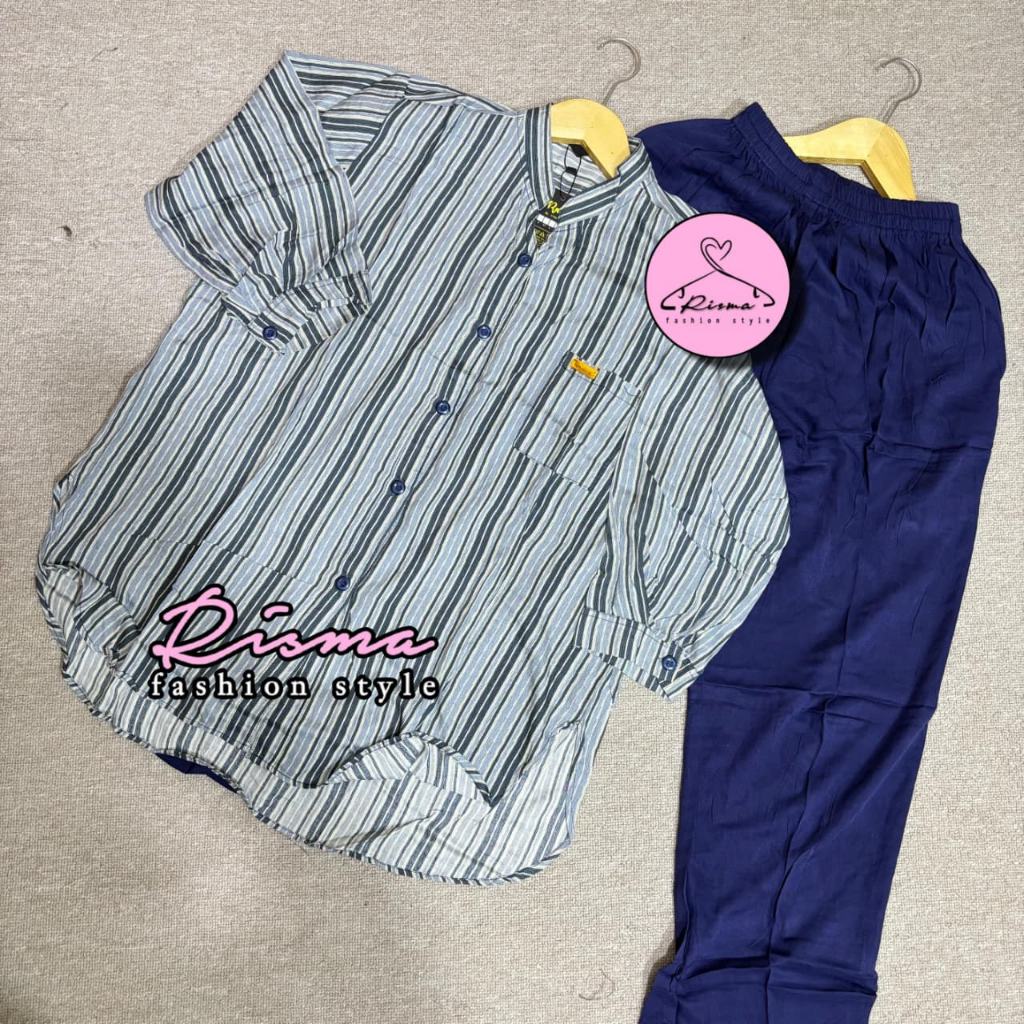 Setelan Celana Wanita Rayon Motif Salur Bahan Rayon  Premium