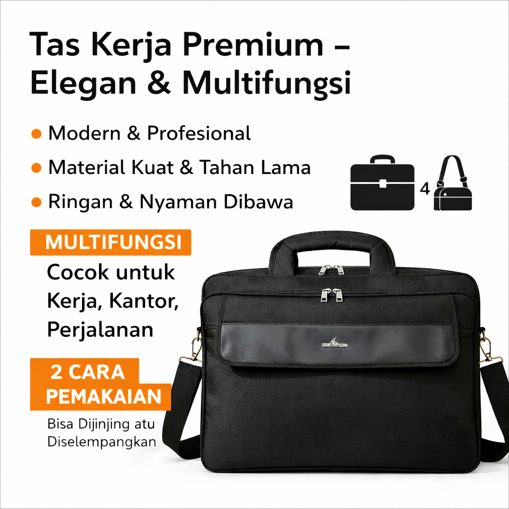 Tas Laptop Kantor Hitam Premium | Tas Kerja Pria Wanita Elegan & Praktis