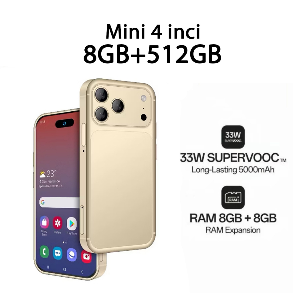 hp 4 inci mini Smartphone ip17pro max mini phone ram 8/512GB jaringan 3G/4G Garansi ponsel mini 4 in