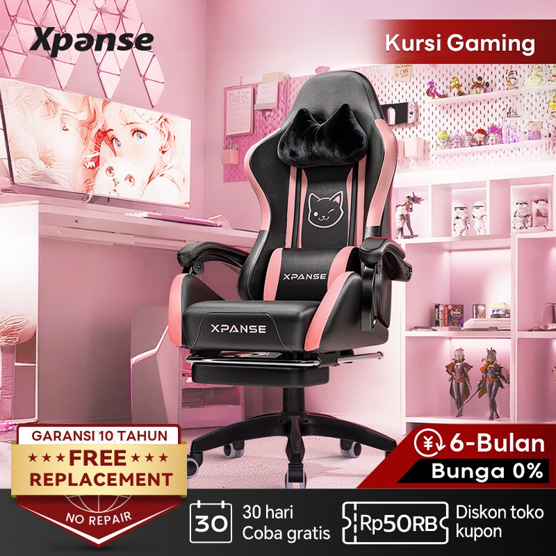 Xpanse Pink Cat Kursi Gaming/Kursi Kantor/Kursi Kerja/Gaming Chair/Kursi Belajar/Kursi Santai/Kursi 
