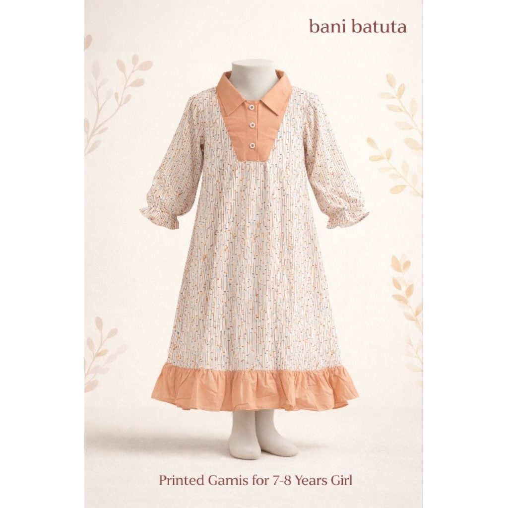 Gamis Set Hijab, merk Bani Batuta, warna peach, size 7-8, PRELOVED