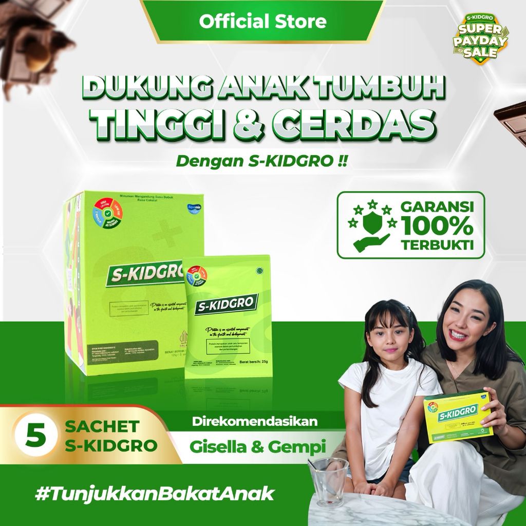 S-KIDGRO 5 SACHET – Susu Peninggi Badan Anak Usia  2–15 Tahun Tinggi Kalsium