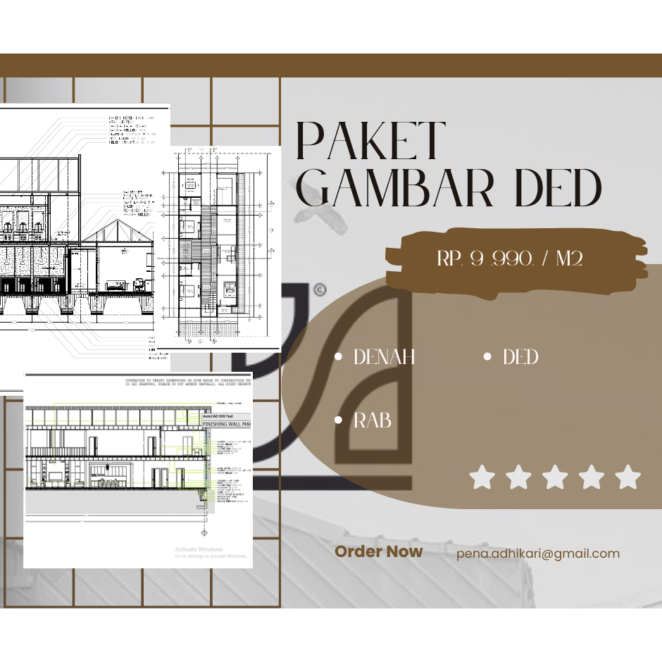 Paket Gambar Kerja Desain Rumah  - Denah + DED + RAB