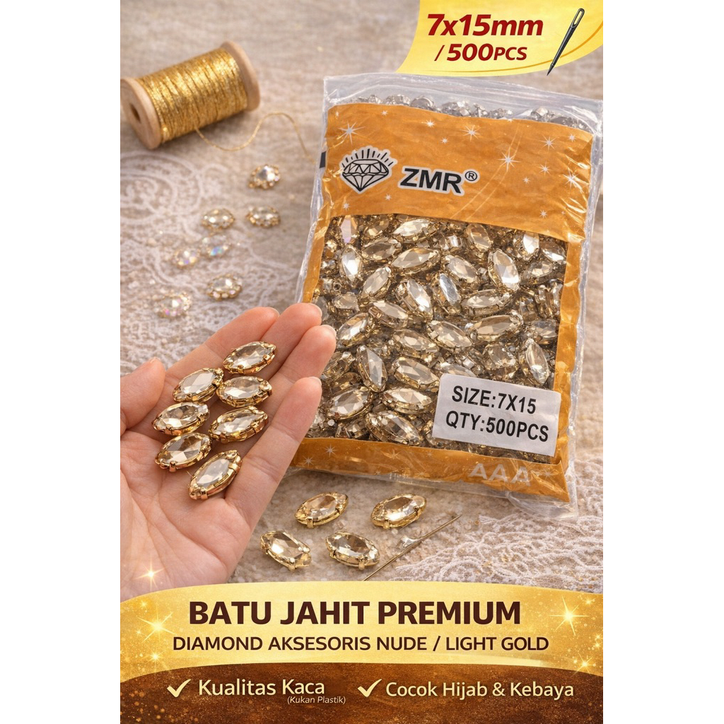 Diamond Jahit Mata 7x15 Kaca – Batu Hias Baju Tas DIY Aksesoris Premium