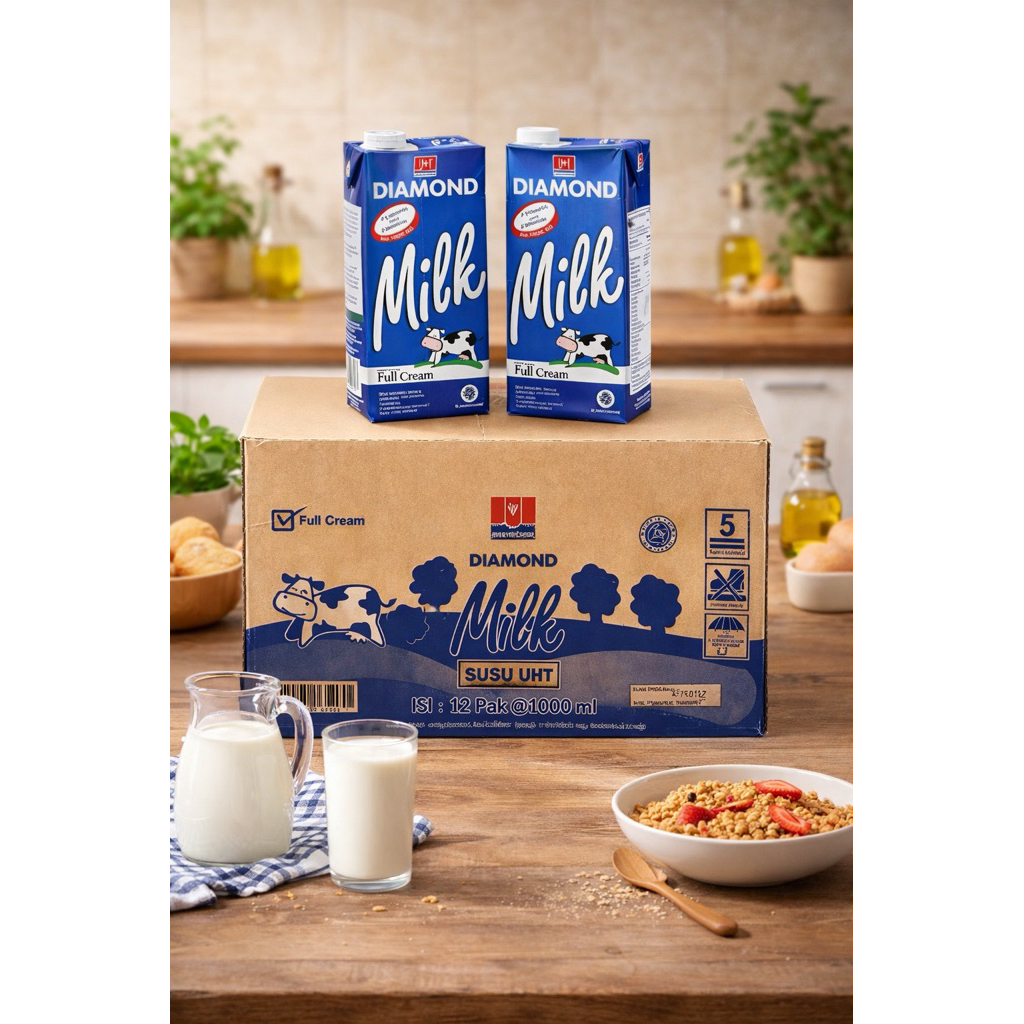 Susu Diamond UHT 1 Liter Full Cream Karton isi 12 PCS Dus