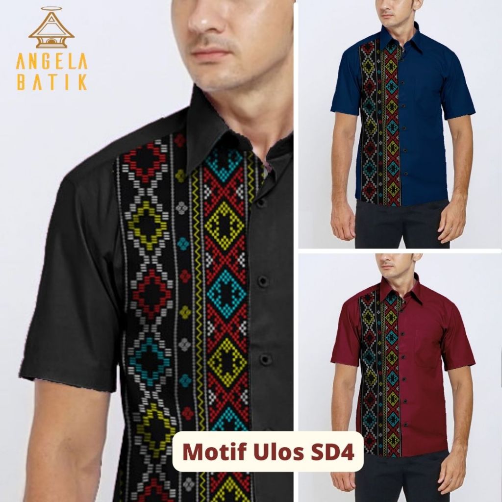 Angela Batik Batak | Batik Pria Lengan Pendek | Batik Etnik Pria Motif Ulos Sadum SD4