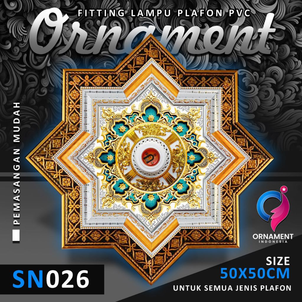 Ornamen lampu pvc 50x50cm figura ukir emas premium
