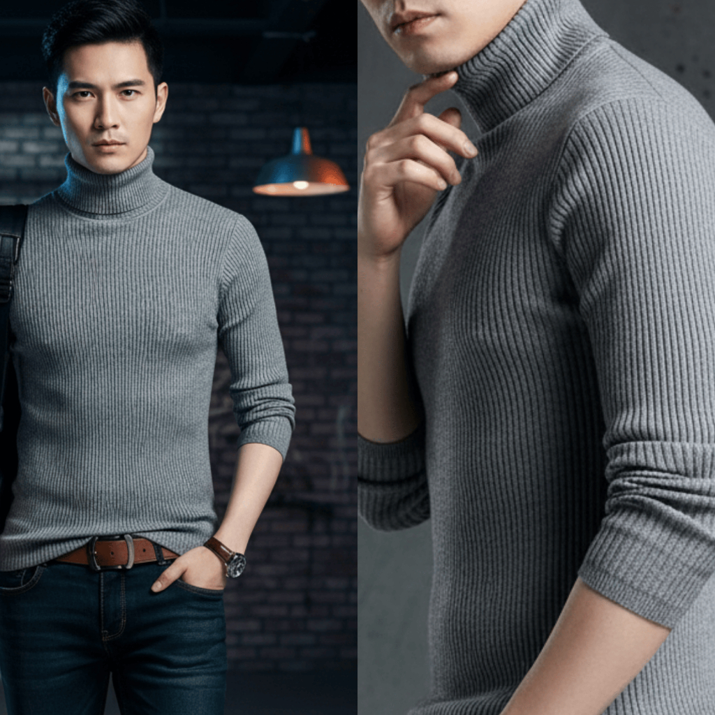 Baju Rajut Pria Turtleneck - Dalaman Jas Pria Sweater Kerah Tinggi Polos