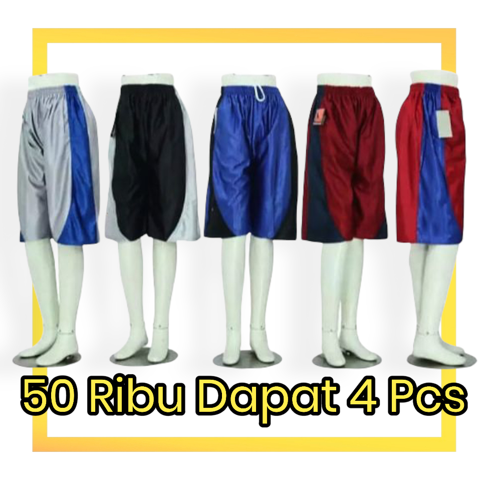 4 Pcs Celana Pendek Pria Jumbo Bahan Kaos Melamin Kolor Santai Harian