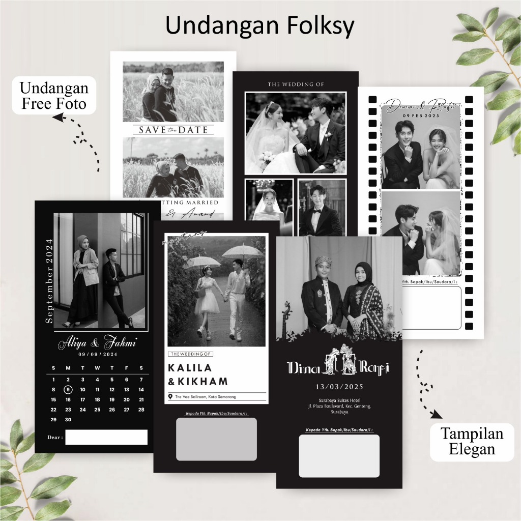 Undangan Pernikahan Murah 500-an - Cetak Undangan Nikah Simple Gopek - Kartu Undangan Folksy BW