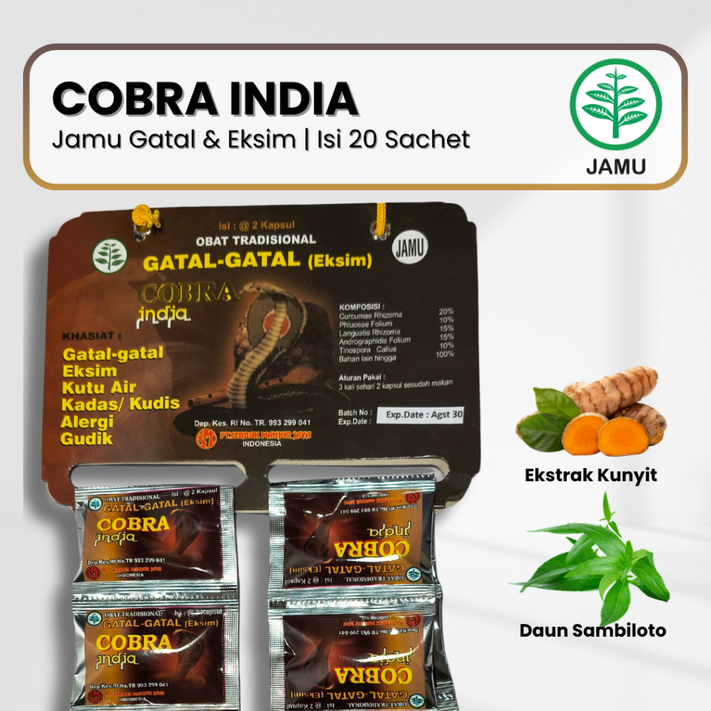 Jamu Herbal Gatal Eksim Cobra India Isi 20 Sachet Original