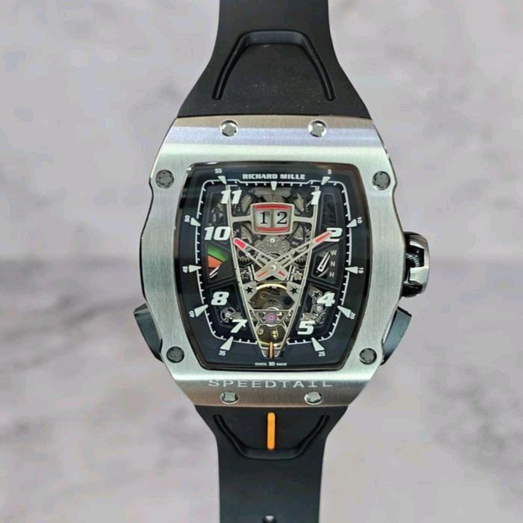 JAM TANGAN RM40-01 MCLAREN SPEED AUTOMATIC SWISS BLACK STRAP ULTRA SOFT RUBBER WATERPROOF