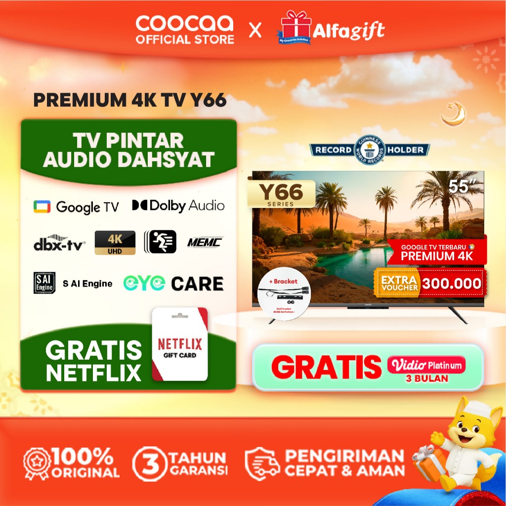 [BRACKET+] TERBARU COOCAA TV 55 inch Y66 - 4K Google TV - S AI Engine - MEMC - HDR10/HLG - Find My R