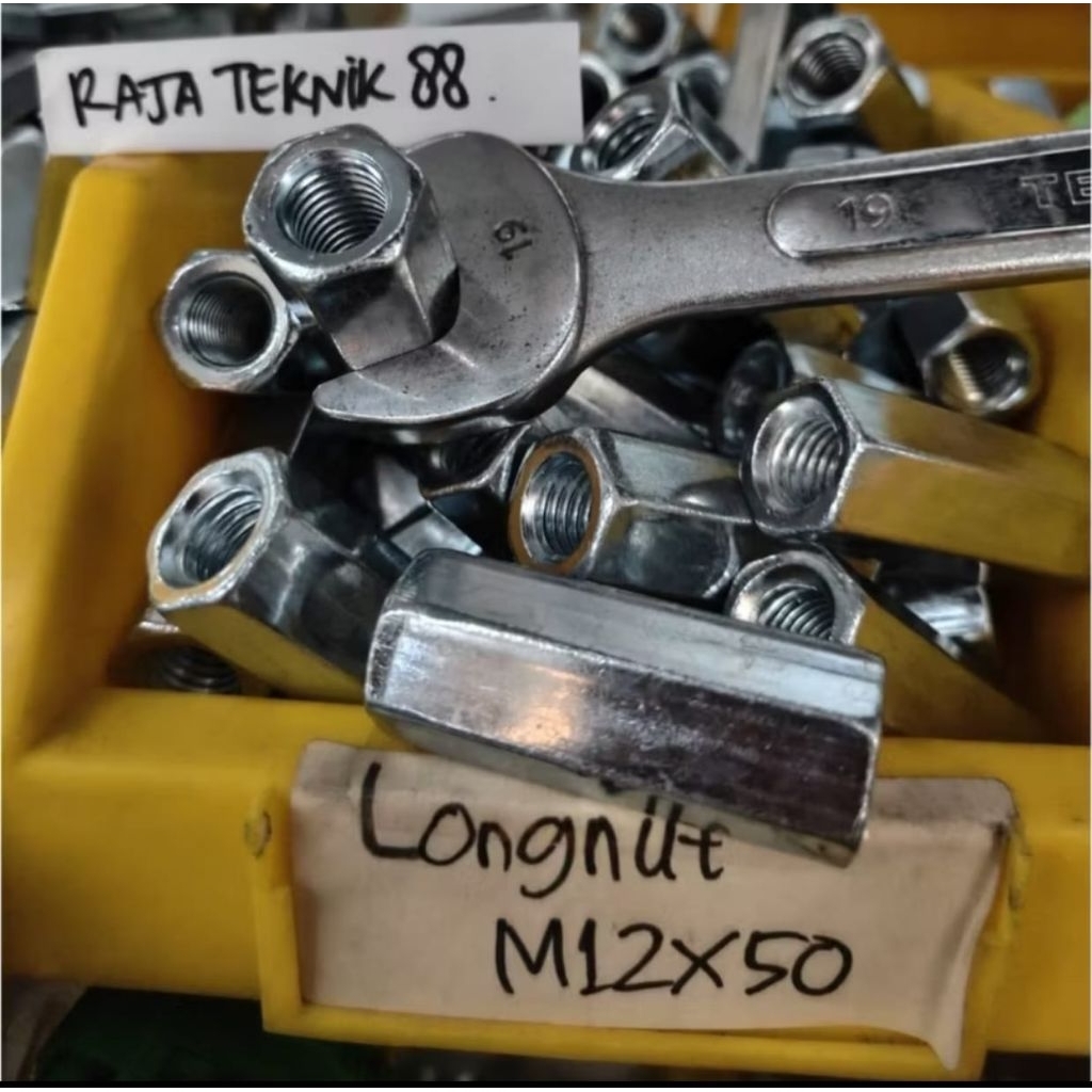 macam macam ukuran long nut galvanis m5 m6 m8 m10 m12 m16 m20 1/4" 3/8" 1/2"  long nut m6 long nut m