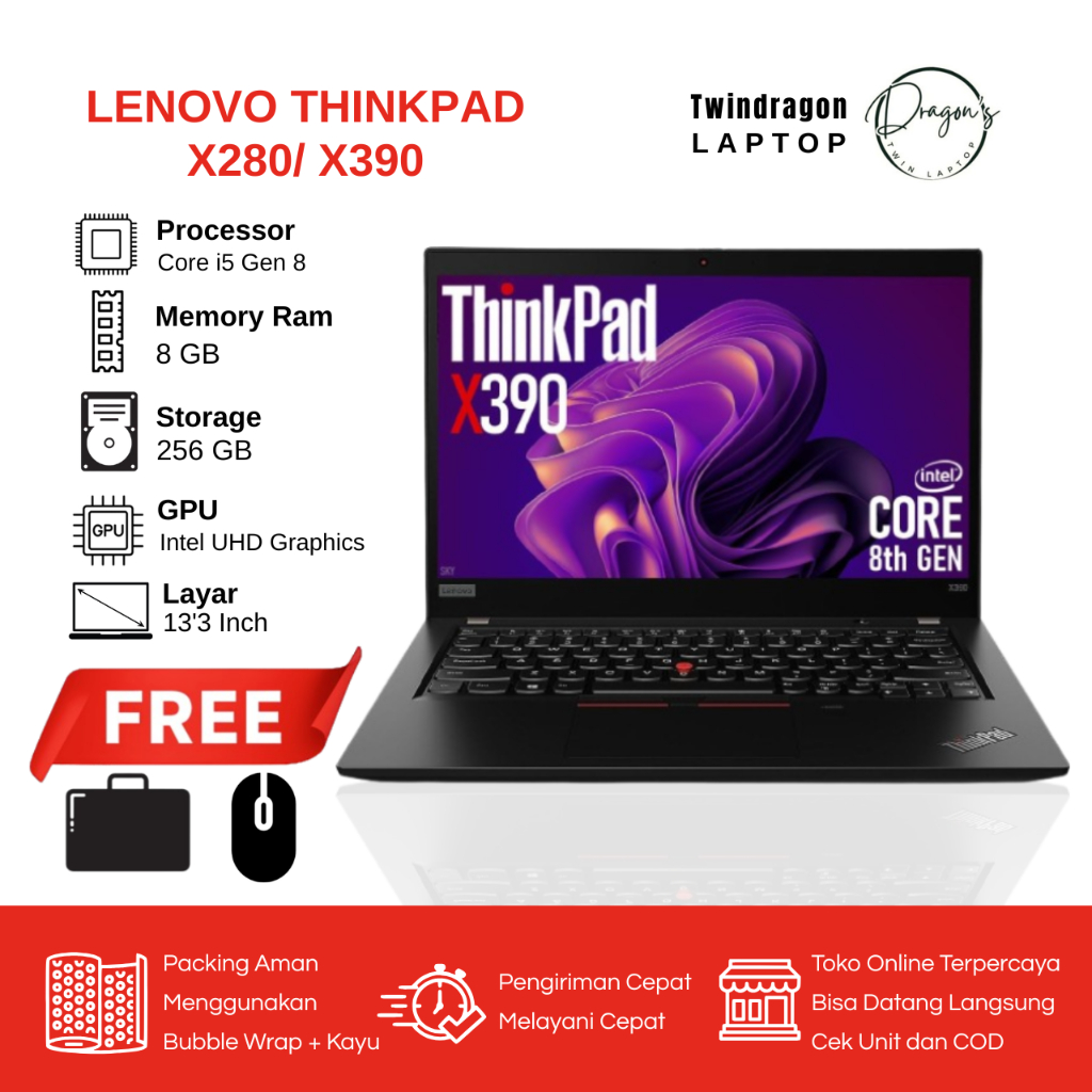 Laptop Thinkpad X280/X390 Core I5 gen 8 | Laptop Second | Second Original dan Murah