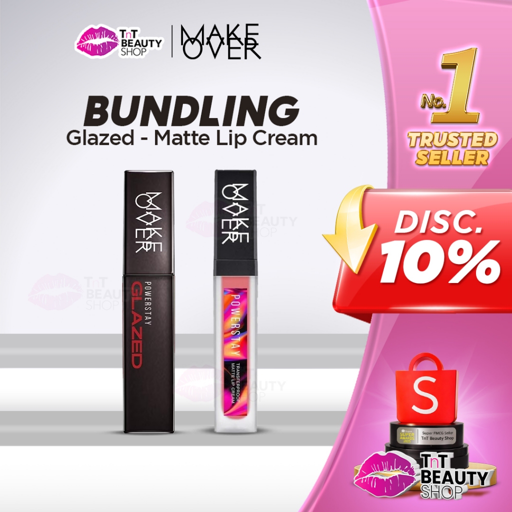 [BUNDLING 2in1] Make Over Glazed Lock Lip Pigment-Transferproof Matte LipCream | TnT Beauty Shop