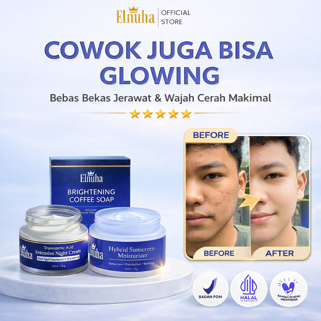 Pemutih Wajah Pria Paket Combo Hemat Perawatan Wajah Pria ELNUHA For Men