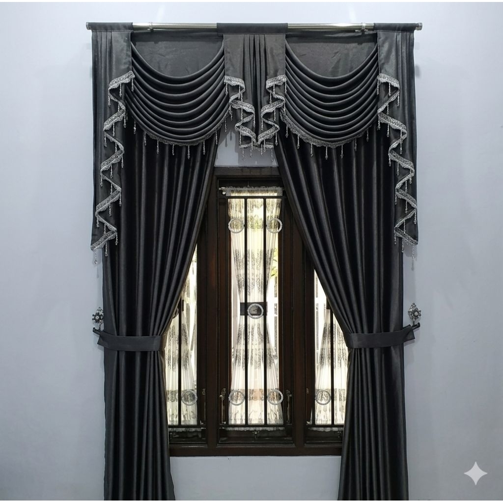 Gorden Poni Gelombang Model Spanyol Lebar 2 Meter Mewah Bahan Blackout Untuk Pintu Maupun Jendela Ru