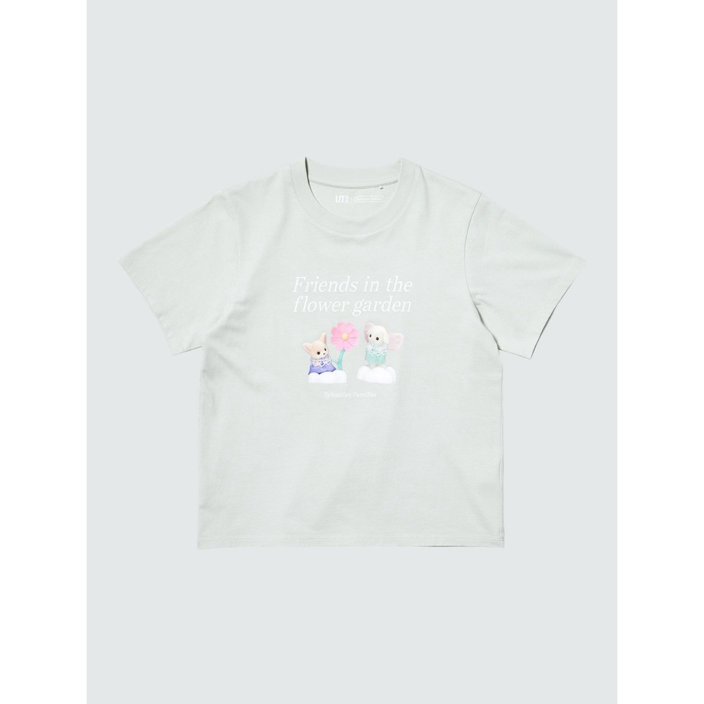 [ORI PRELOVED] Kaos UNIQLO UT x Sylvanian Families Friends in the Flower Garden Light Green Hijau Te