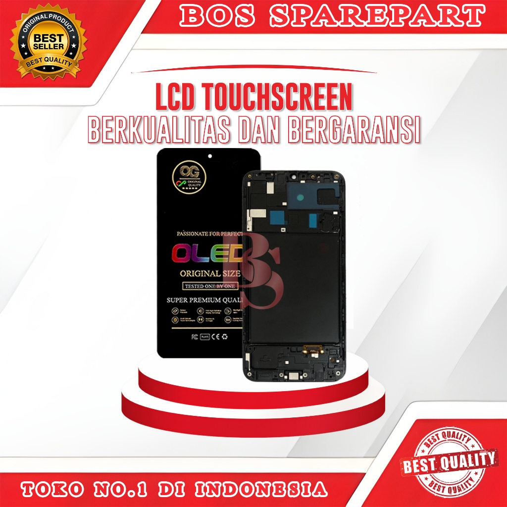 LCD TOUCHSCREEN + FRAME SAMSUNG A205 / A20 BLACK ORI SIZE OG OLED