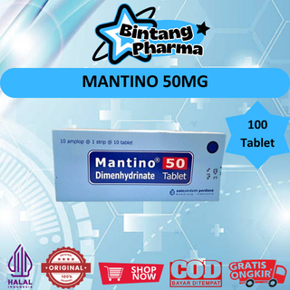 MANTINO 50MG (1 KOTAK ISI 100 TABLET) - MENCEGAH MABUK PERJALANAN/VERTIGO/MUAL/MUNTAH