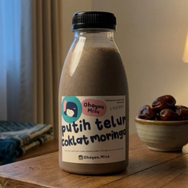 Minuman protein putih telur kurma coklat moringa