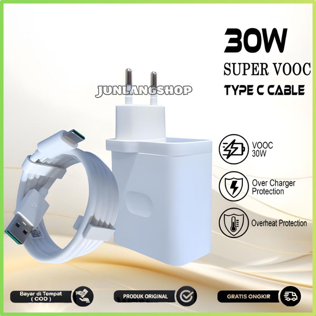 Charger Casan Cas hp Oppo Reno 4 Reno 3 Reno 5F Original Vooc 30W Fast Charging Type C