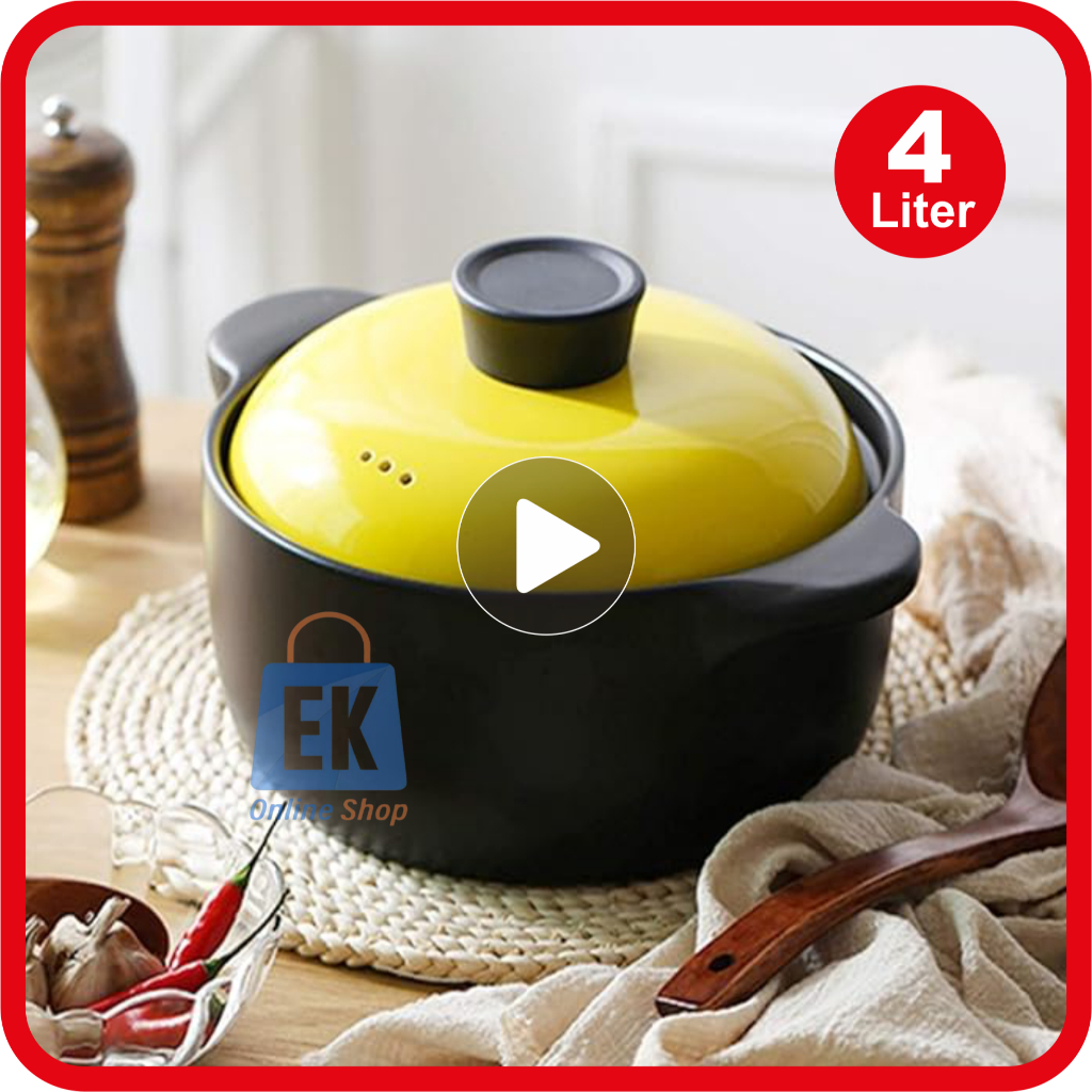 Panci Keramik Tahan Api 4 Liter KIMITSU | Panci Casseroles | Panci Obat | Panci Sapo | Panci Kramik