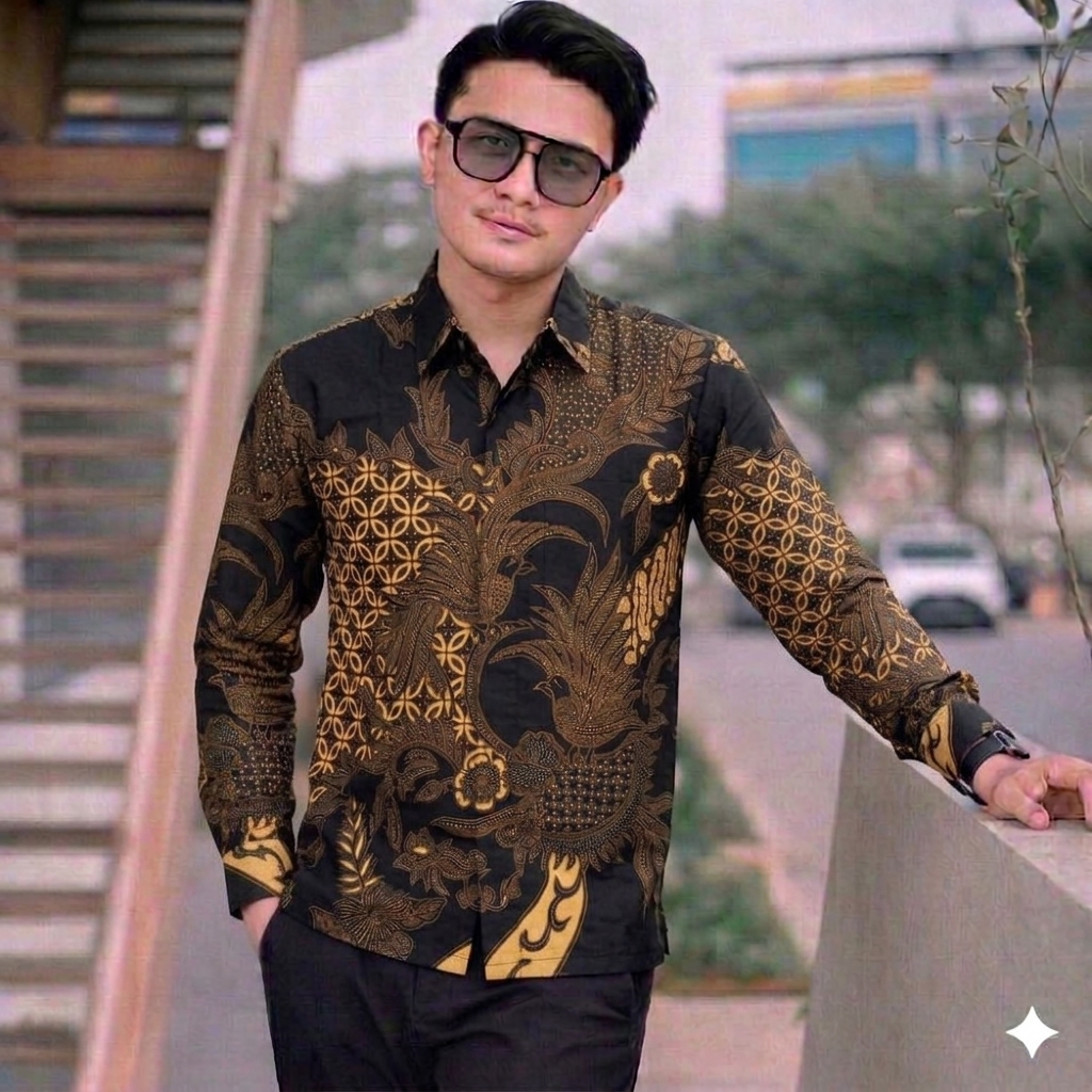 Baju Batik Pria Dewasa - Kemeja Batik Pria Lengan Panjang Motif Micro Hitam Batik Mahesa Ukuran Regu