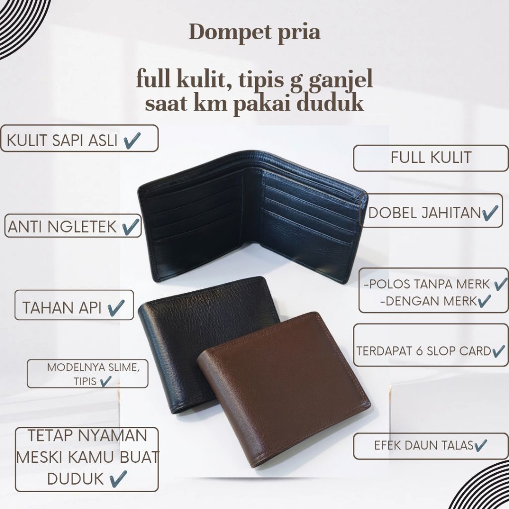 DOMPET PRIA KULIT SAPI ASLI SLIM TIPIS DOMPET LIPAT